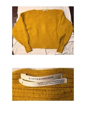 Anthropologie Golden Mustard Ribbed Crewneck Sweater Size Small